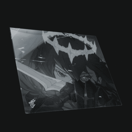 Yuki Aim Monokuro Glass mousepad top view showing minimalist black and white design.