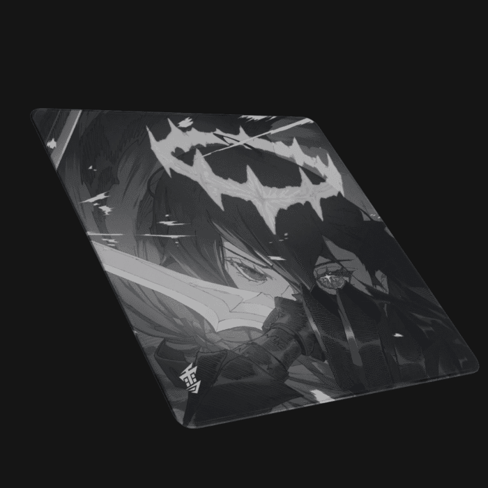 Yuki Aim Monokuro Glass mousepad top view showing minimalist black and white design.