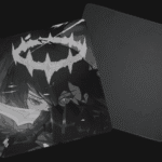 Close up view showing the premium anti-slip Poron base layer and low profile double stitching on the Yuki Aim Monokuro pad.