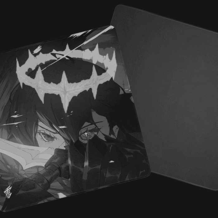 Close up view showing the premium anti-slip Poron base layer and low profile double stitching on the Yuki Aim Monokuro pad.