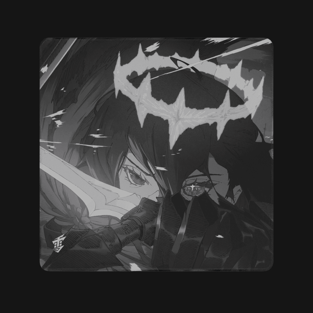 Yuki Aim Monokuro Large Cloth Mousepad (7) uki Aim Monokuro Large Cloth gaming mousepad top down view showing the coarse black pique control surface and double stitched edges.