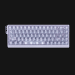 Vista superior do teclado ATK 68 RX Hall Effect (Branco/Preto) com apoio de pulso em alumínio destacável.