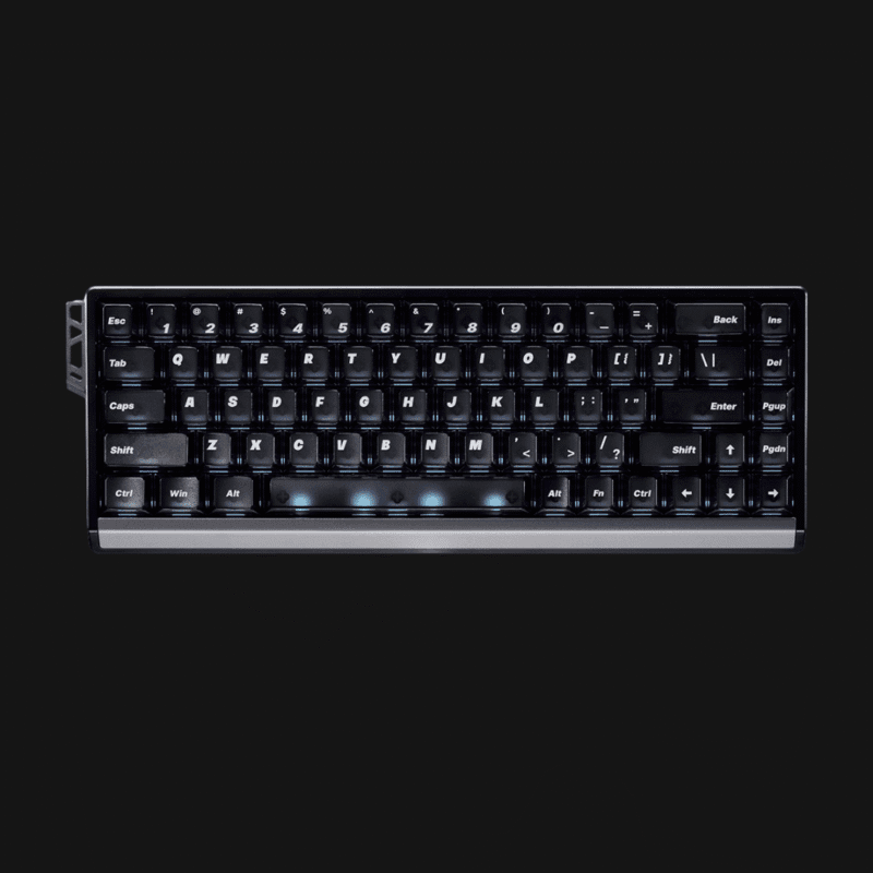 Top view of ATK 68 RX Hall Effect Keyboard (White/Black) with detachable aluminum wrist rest.