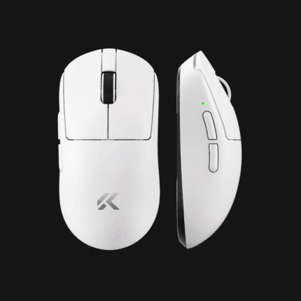 Vista superior do rato gaming sem fios MCHOSE A7 V2 Pro branco a mostrar o seu design de 59g.