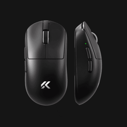 Vista superior do rato gaming sem fios MCHOSE A7 V2 Ultra preto, destacando o design sólido de 59g.