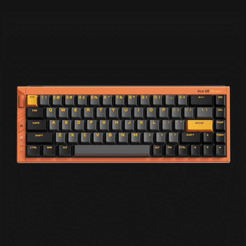Vista superior do Teclado Magnético MCHOSE Ace 68 Turbo em Alumínio (Galaxy Orange) com layout 65%.
