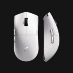 Vista superior do rato gaming sem fios MCHOSE K7 Ultra, destacando o seu design simétrico de 59g e revestimento tipo vidro.