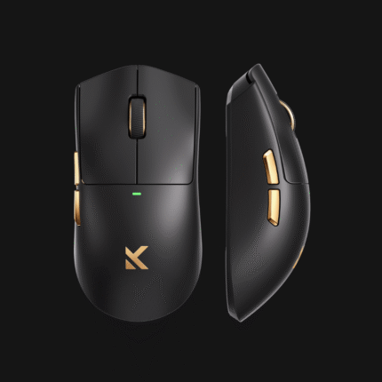 Vista superior do rato gaming sem fios MCHOSE K7 Ultra, destacando o seu design simétrico de 59g e revestimento tipo vidro.