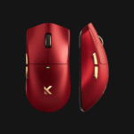 Vista superior do rato gaming sem fios MCHOSE K7 Ultra, destacando o seu design simétrico de 59g e revestimento tipo vidro.