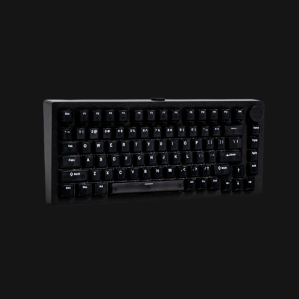 onsGeek M1 V5 HE 75% aluminum keyboard, top-down view showing south-facing ARGB backlighting through shine-through keycaps and floating programmable volume knob