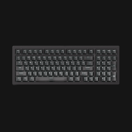 MonsGeek M2 V5 HE 98-key 1800 compact aluminum keyboard top-down view showing south-facing ARGB backlighting, full function row, numpad, and programmable volume knob