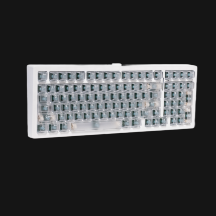 MonsGeek M2 V5 HE 98-key 1800 compact aluminum keyboard top-down view showing south-facing ARGB backlighting, full function row, numpad, and programmable volume knob