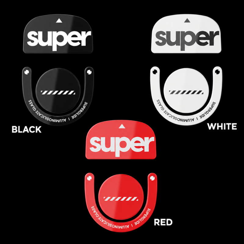 Pulsar Superglide mouse skates em vidro nas cores preto, branco e vermelho