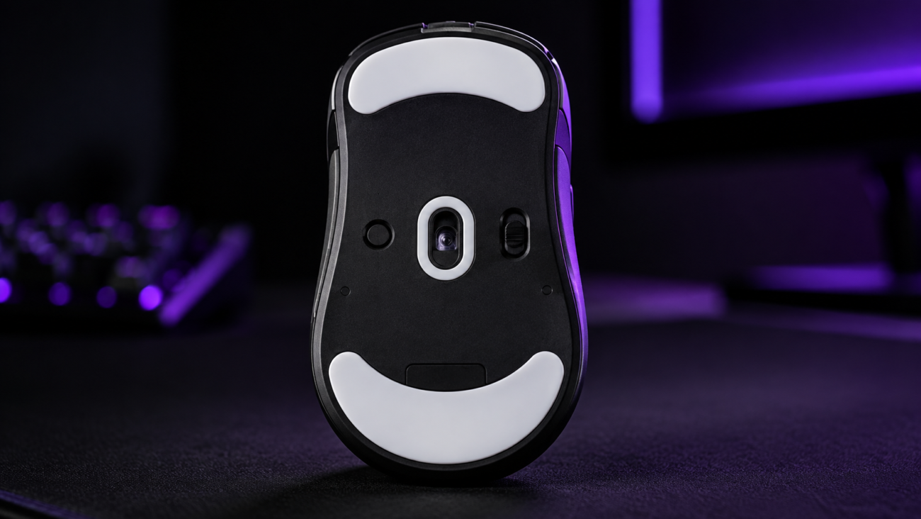 Mouse skates localizados na parte inferior de um rato gaming