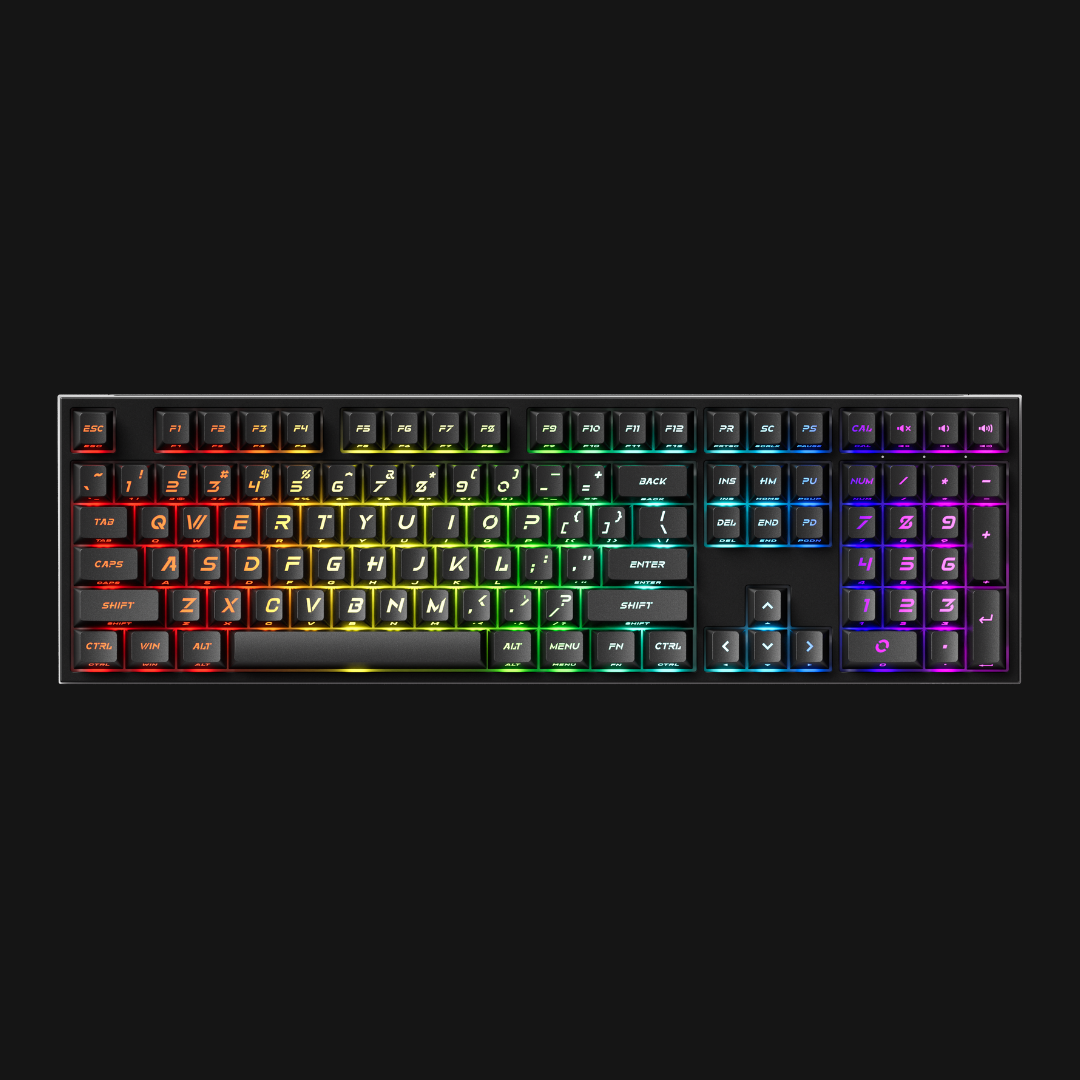 Akko 5108 V5 HE Black Z Caps, full size wireless magnetic keyboard: top view with RGB