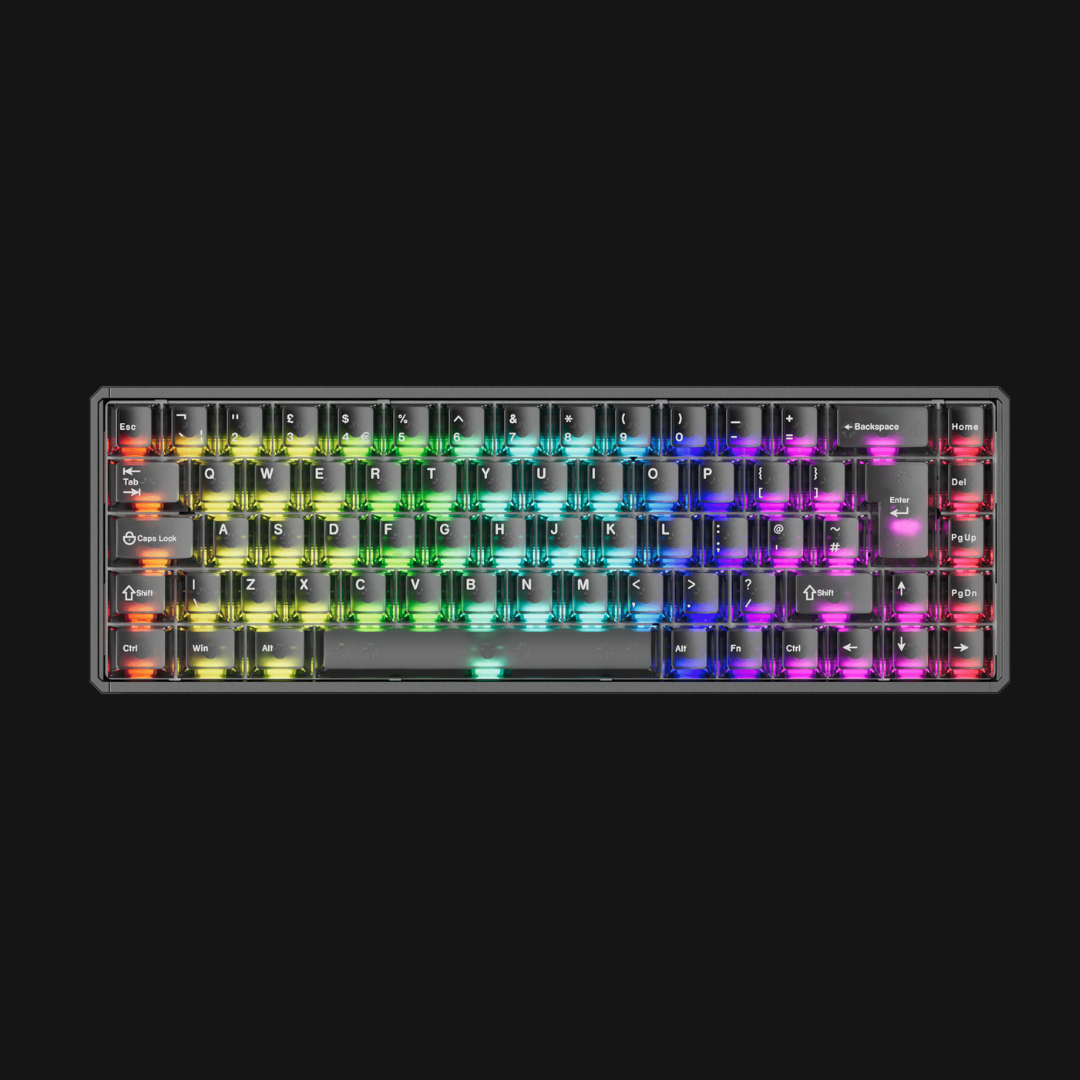 Akko MOD68 HE ISO-UK Black Transparent, 65% wireless magnetic keyboard: top view with RGB