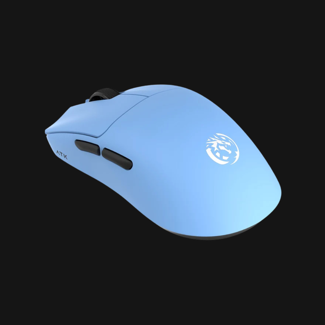 ATK F1 V3 Ultimate+ – Rato gaming azul visto de cima em perspetiva diagonal