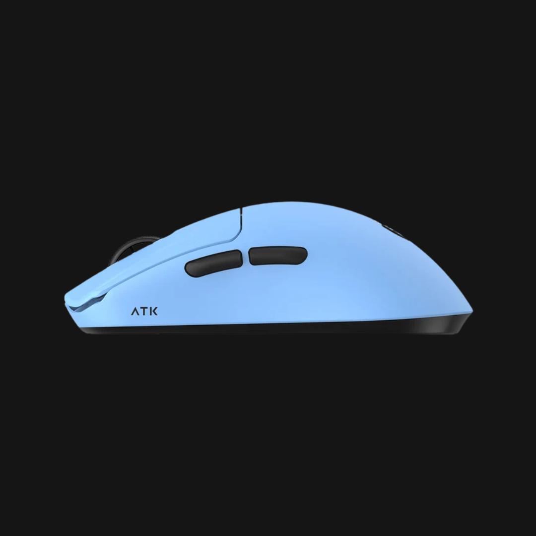 ATK F1 V3 Ultimate+ – Detalhe dos botões laterais do rato gaming azul