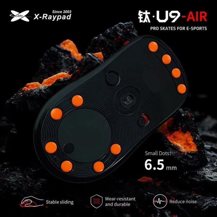 Mouse skates X-raypad Titanium U9 Air laranja em UHMWPE, dots de 6,5 mm