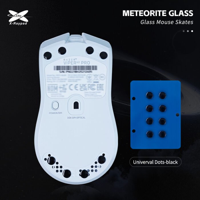 Mouse skates de vidro X-raypad Meteorite Glass pretos, 8 dots de 6,5 mm