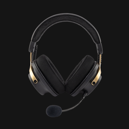 Moondrop Gravity GM-01 PRO Preto, headset gaming over-ear sem fios com estrutura preta, detalhes dourados e drivers de 50 mm.