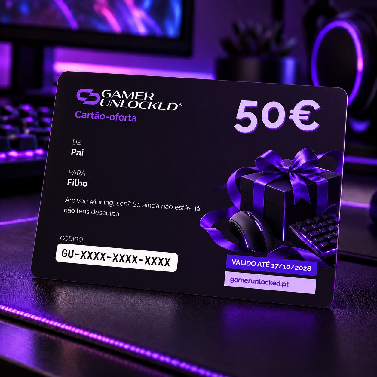 Gamer Unlocked Gift Card, dark version, a gift from Dad