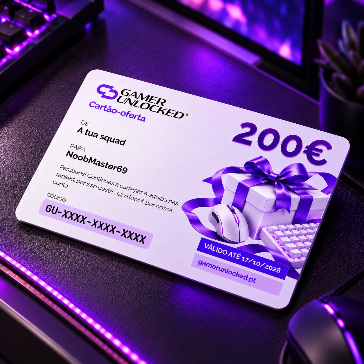 Gamer Unlocked Gift Card, light version, a gift from friends